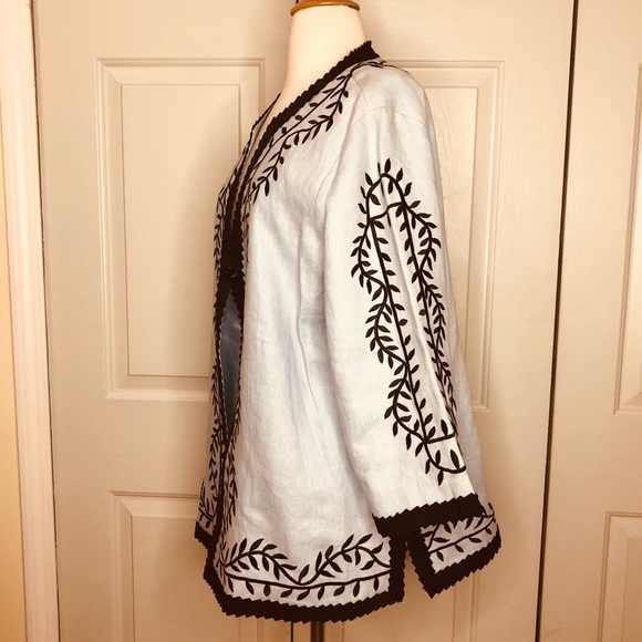 Linea Louis Dell’ Olio 💯 Linen Embroidered Lined Jacket Top Size 1X Blue… - Picture 6 of 14
